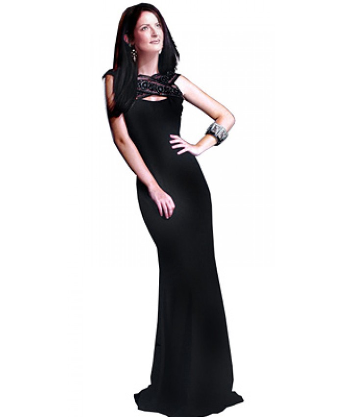 Criss-Cross Beaded Net Velvet Evening Gown