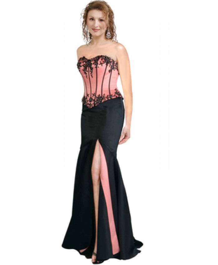 Strapless Corset Inspired Applique Beaded Gown